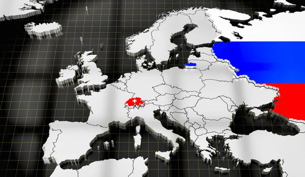 Kaart Van Europa Vlaggen Van Zwitserland Rusland Illustratie — Stockfoto