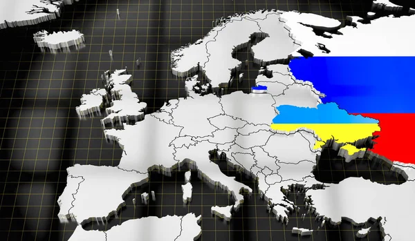 Карта Европы Флаги Украины России Иллюстрация — стоковое фото