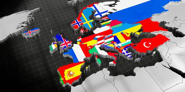 Map Europe International Flags Illustration —  Fotos de Stock