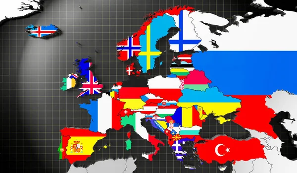 Χάρτης Της Ευρώπης Διεθνείς Σημαίες Illustration — Φωτογραφία Αρχείου