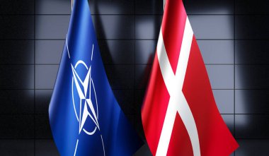 Danimarka ve NATO bayrakları - 3D illüstrasyon