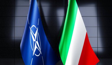 İtalya ve NATO bayrakları - 3D illüstrasyon