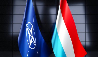 Lüksemburg ve NATO bayrakları - 3D illüstrasyon
