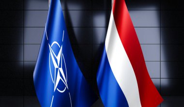 Hollanda ve NATO bayrakları - 3D illüstrasyon