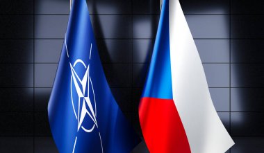 Çek Cumhuriyeti ve NATO bayrakları - 3D illüstrasyon