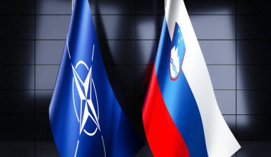 Slovenya ve NATO bayrakları - 3D illüstrasyon