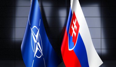 Slovakya ve NATO bayrakları - 3D illüstrasyon
