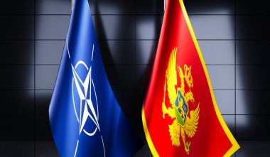 Karadağ ve NATO bayrakları - 3D illüstrasyon