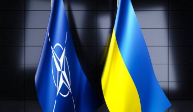 Ukrayna ve NATO bayrakları - 3D illüstrasyon