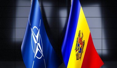 Moldova ve NATO bayrakları - 3D illüstrasyon