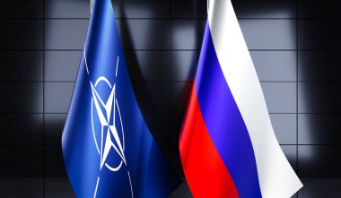 Rusya ve NATO bayrakları - 3D illüstrasyon
