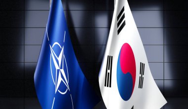 Güney Kore ve NATO bayrakları - 3D illüstrasyon