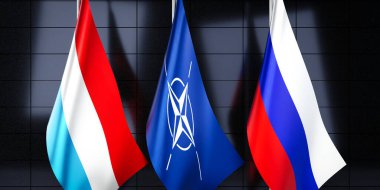 Lüksemburg, NATO ve Rusya bayrakları - 3D illüstrasyon