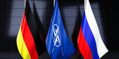 Almanya, NATO ve Rusya bayrakları - 3D illüstrasyon