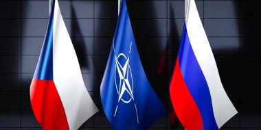 Çek Cumhuriyeti, NATO ve Rusya bayrakları - 3D illüstrasyon