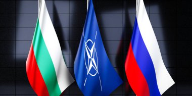 Bulgaristan, NATO ve Rusya bayrakları - 3D illüstrasyon