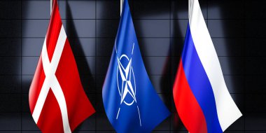 Danimarka, NATO ve Rusya bayrakları - 3D illüstrasyon