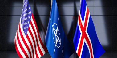 İzlanda, NATO ve ABD bayrakları - 3D illüstrasyon