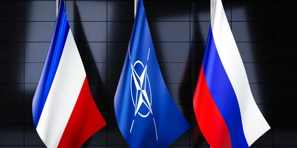 Флаги Франции Нато России Иллюстрация — стоковое фото