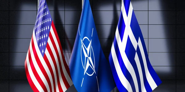 Bendera Yunani Nato Dan Amerika Serikat Ilustrasi — Stok Foto