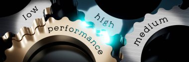 Düşük, orta, yüksek performans - vites konsepti - 3D illüstrasyon