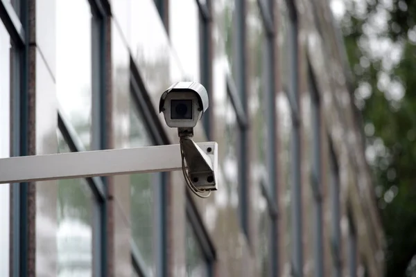 Cctv Câmera Segurança Prédio Escritórios Segundo Plano — Fotografia de Stock