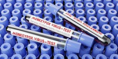 Maymun çiçeği virüsü kan testi tüpleri - 3 boyutlu illüstrasyon