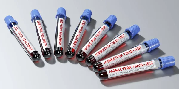 Fiolki Testem Krwi Wirusa Ospy Małpy Ilustracja — Zdjęcie stockowe
