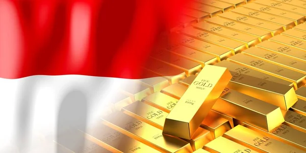 Indonesia Flag Gold Ingots Illustration — Stok Foto