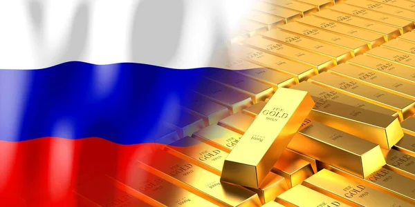 ロシアの旗と金のインゴット 3Dイラスト — ストック写真