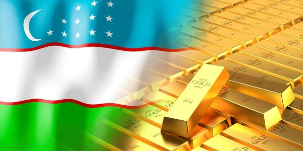 Oezbekistan Vlag Gouden Ingots Illustratie — Stockfoto