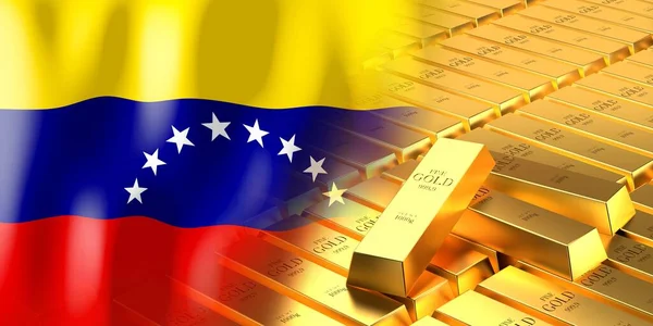 Venezuela flag and gold ingots - 3D illustration