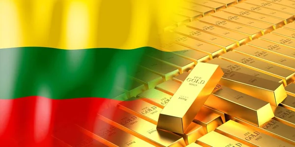 リトアニアの旗と金のインゴット 3Dイラスト — ストック写真