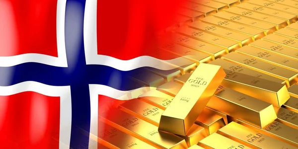Norská Vlajka Zlaté Ingoty Ilustrace — Stock fotografie