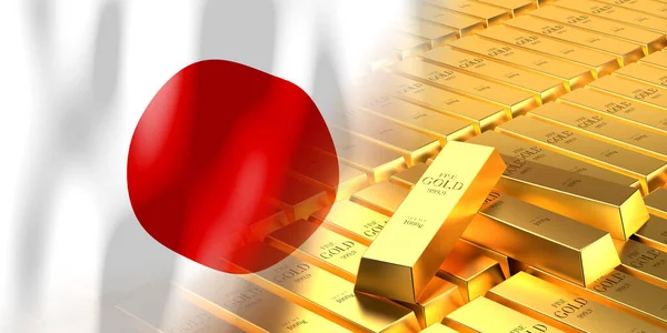 Japan Flag Gold Ingots Illustration — Stockfoto