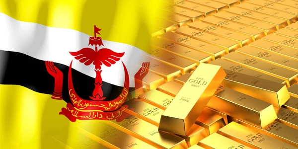 Brunei Flagge Und Goldbarren Illustration — Stockfoto