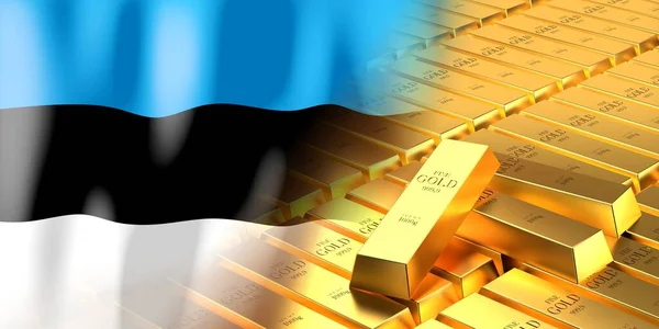 エストニアの旗と金のインゴット 3Dイラスト — ストック写真