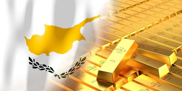 キプロスの旗と金のインゴット 3Dイラスト — ストック写真