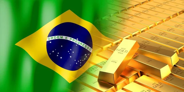 Brazília Zászló Arany Ingot Illusztráció — Stock Fotó