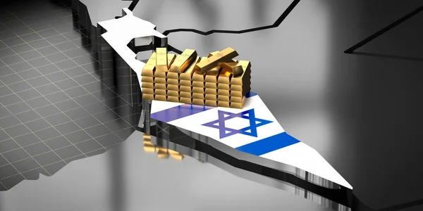 Israel Map Flag Gold Ingots Illustration — Foto Stock