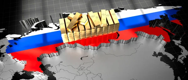 Russia Map Flag Gold Ingots Illustration — Stock Photo, Image