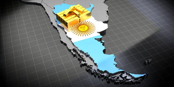 Argentina map and flag, gold ingots - 3D illustration