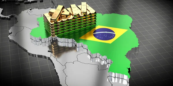 Brazil Map Flag Gold Ingots Illustration — Stock Fotó