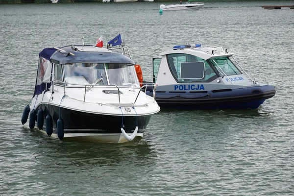 Mikolajki Poland July 20Th 2022 Police Controls Small Motorboat — Zdjęcie stockowe