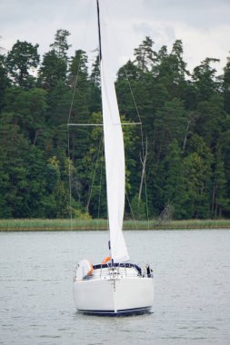 Gölde yüzen yelkenli - ön manzara