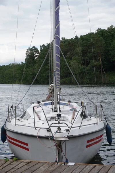 Sailboat Moored Port Front View — Stock fotografie