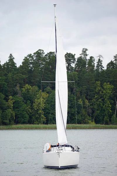 Sailboat Swimming Lake Front View — Stock fotografie