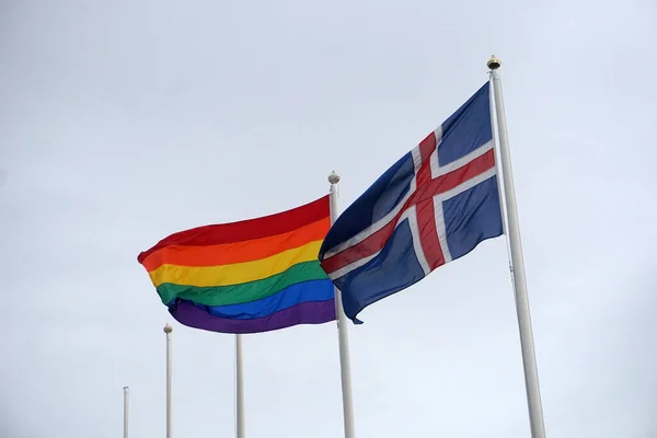 Iceland Reykjavik August 7Th 2022 Pride Month Rainbow Icelandic Flags — Stok fotoğraf