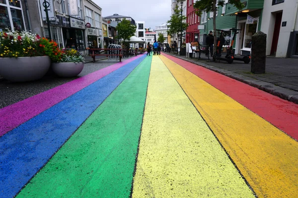 Iceland Reykjavik August 7Th 2022 Pride Month Rainbow Flag Balcony — Stock Fotó
