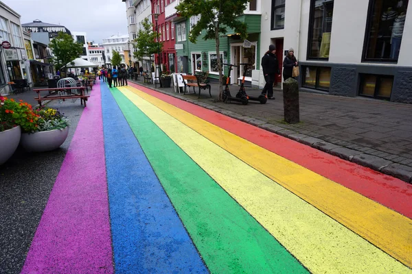 Iceland Reykjavik August 7Th 2022 Pride Month Rainbow Road Downtown — Stock Fotó